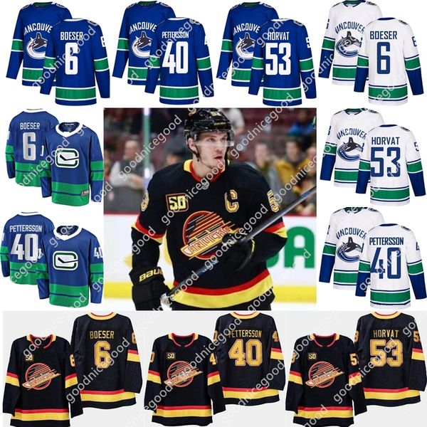 

ванкувер 40 elias pettersson 6 брок бозер 53 бо хорват 33 хенрик седин 10 павел буре 89 александр могильный хоккей трикотажные изделия, Black;red