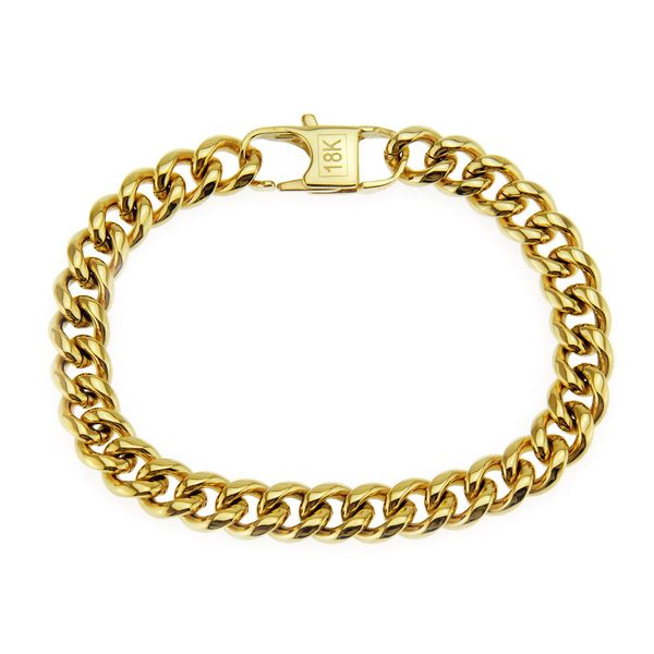 

european and american hip hop simple smooth cuban chain men's bracelet fashion hipster street bracelet bracelet 9mm wide, Silver