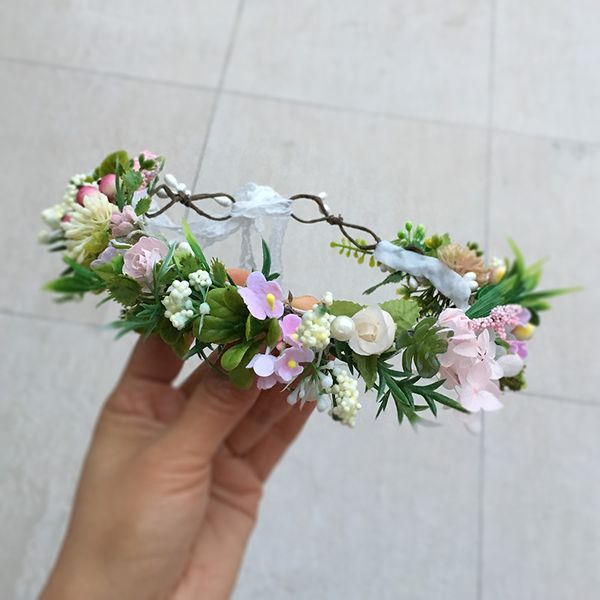 

spring flower floral crown headband, Slivery;white