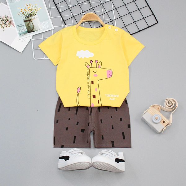 

cotton summer baby suits short sleeve children's sets cartoon prined +pants, White