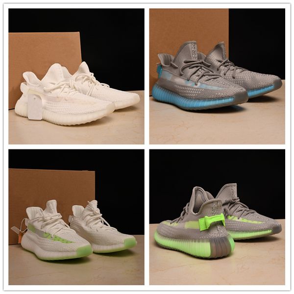 

2019 New V2 Running Shoes Kanye West Original Sneakers Rainye Wbow All White Chip Ice Blue Gray Green Selva Sports Shoes Size36-47