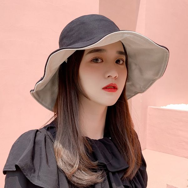 

fisherman fisherman sun sunscreen sunshade women's all-match double-sided hat women's fashionable sunshade hat sunscreen harajuku, Blue;gray