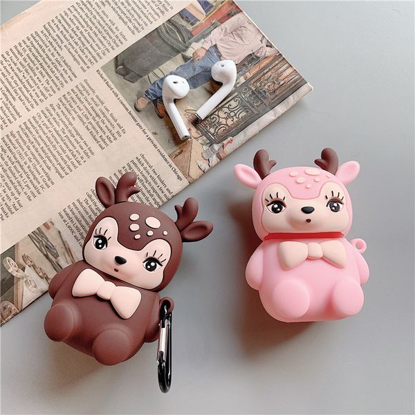 

cute cartoon silicone deer pink chocolate color earphone cover for apple airpods 1 2 case