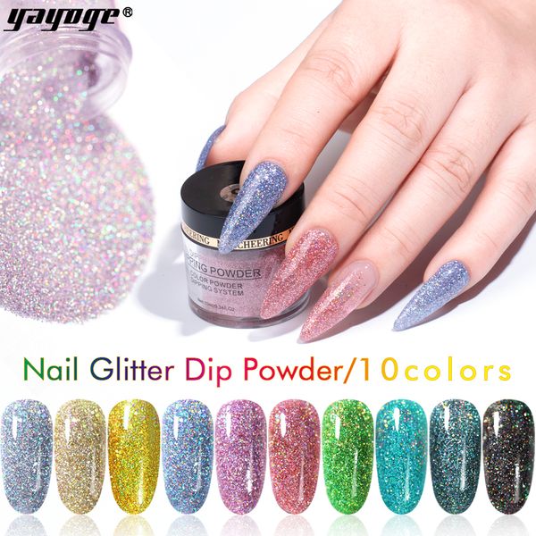 

yayoge 10 colors holographic dip nail powders gradient dipping glitter decoration lasting than uv gel natural dry no lamp cure, Silver;gold
