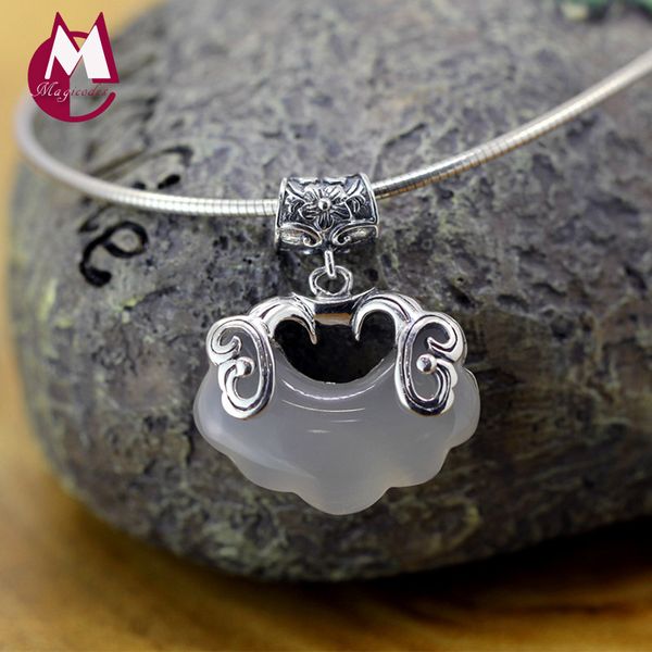 

100% 925 sterling silver necklaces pendants for women 3 color jade pendant hollow vintage double fish carving lotu flower sp09