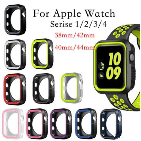 

silicone cover for apple watch case 42mm 38mm 40mm 44mm sport band dual colors frame rubber soft case for iwatch series 5 4 3 2 1 back cover