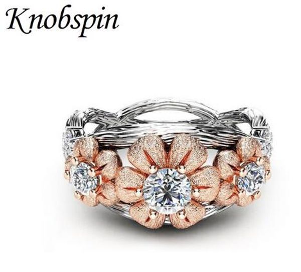 

creative rose gold color flower female finger ring romantic shiny zircon anniversary wedding ring for women us size 6-10 anillos, Golden;silver