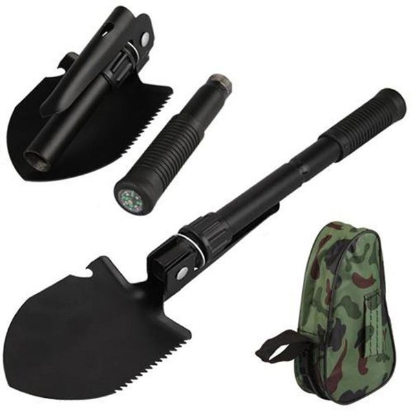 

4 in 1 multifunctional camping folding shovel + bag mini carbon steel garden shovel spade pick saw hiking outdoor activity tools