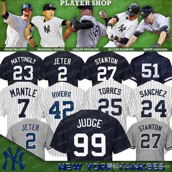 

Yankees jersey New York 99 Aaron Judge 2 Derek Jeter 27 Giancarlo Stanton 25 Gleyber Torres 24 Gary Sanchez 3 Babe 7 Mickey MantleRuth