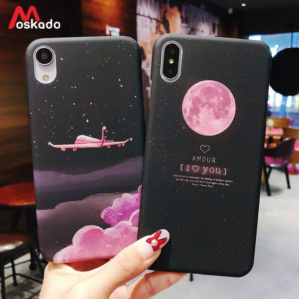 

moskado aircraft moon phone case for iphone 11 7 8 6s plus x starry sky stars earth space cover for iphone xs max x hard pc case