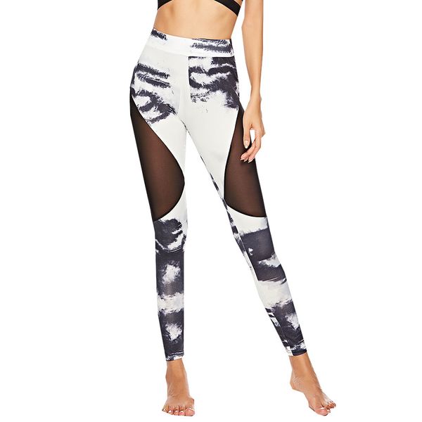 

women's print pants stitching mesh yoga leggings yoga pants tights seamless gym leggings sport fitness tummy control workout new, White;red