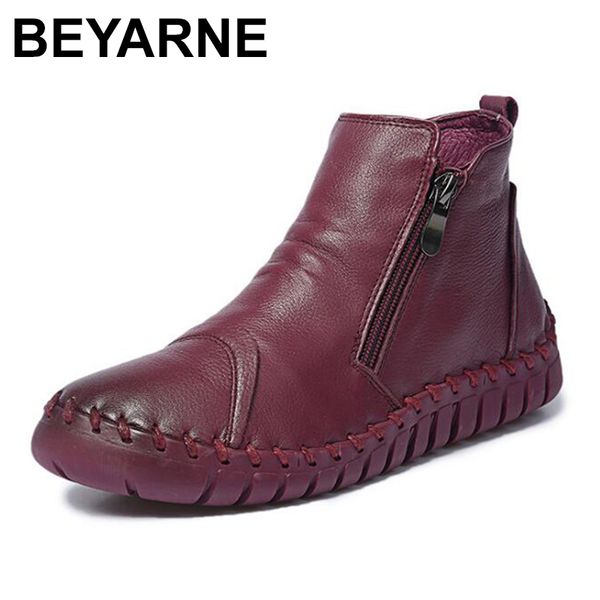 

beyarne flats ankle women's boots shoes woman female fashion handmade genuine leather rubber soles superstar platform casual, Black