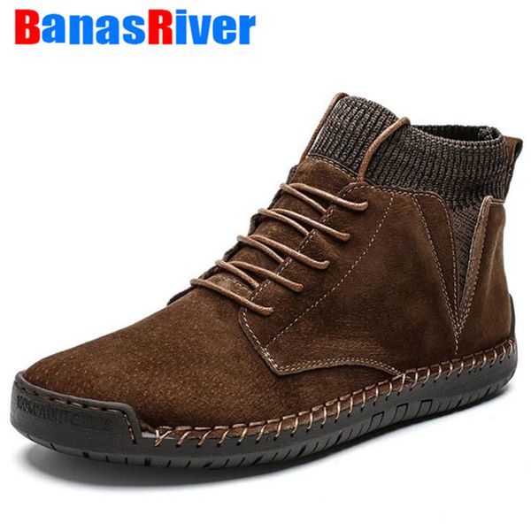 

brand winter outdoor warm men snow boots cow suede ankle fur plush shoes autumn basic drive footwear big size 48, Black