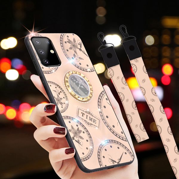 

for samsung s20 plus ultra luxury diamond clock pattern phone case with 3d ring stand protective back cover with lanyards