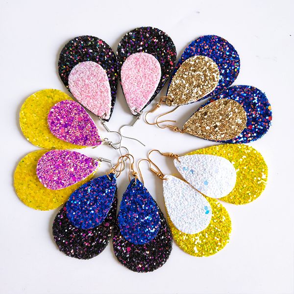 

cpop модные двухцветные искусственные кожаные серьги для женщин розовый черный блеск капли воды серьги мода ювелирные изделия аксессуары пос, Silver