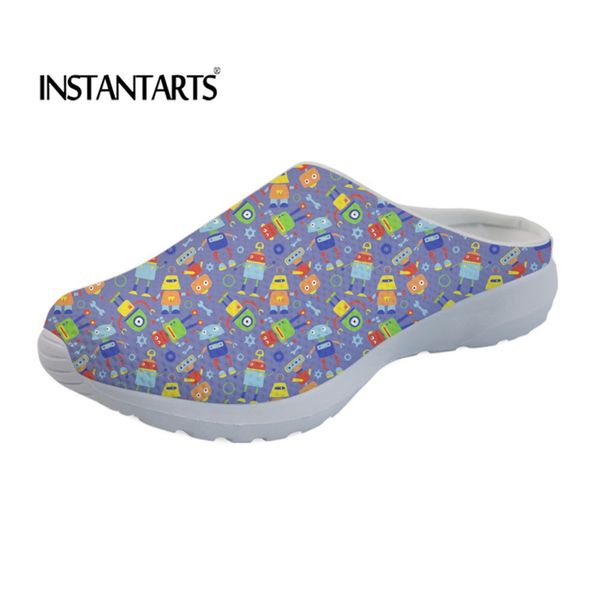 

instantarts women sandals retro robots pattern breathable slip-on shoes ladies platform sandals novelty beach mesh zapatos femme, Black