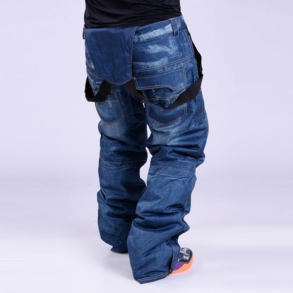 

бесплатная доставка новый старый стиль подтяжки утолщенные джинсовые брюки для мужчин сноуборд ветрозащитный брюки дышащий водные лыжи