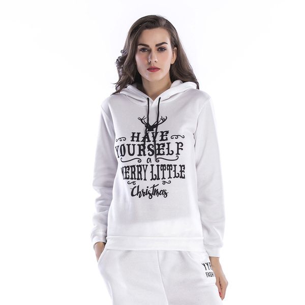 

new christmas letter printed hooded women's long sleeve sweatshirts, Black