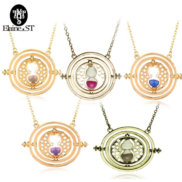 

wholesale 20pcs hermione granger rotating horcrux time turner necklace time converter hourglass pendant necklace for women&men, Silver
