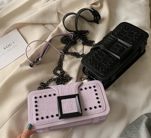 

fashion new arrival small bag texture messenger designer female bag 2020 wild buckle rivet chain shoulder messenger bag