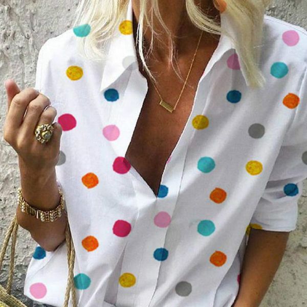 

vitiana women casual blouse summer 2019 female long sleeve dot colorful streetwear womens and blouses ladies plus size 5xl, White