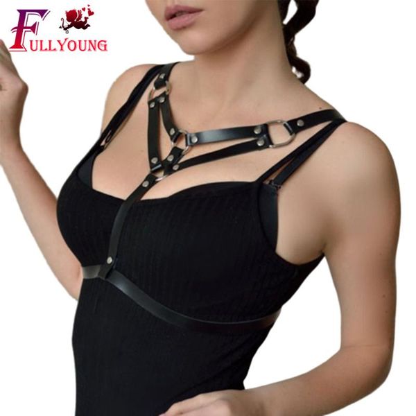 

fullyoung leather harness punk body garters stocking belt suspenders straps women waist belt chest belthigh handmade, Black;brown
