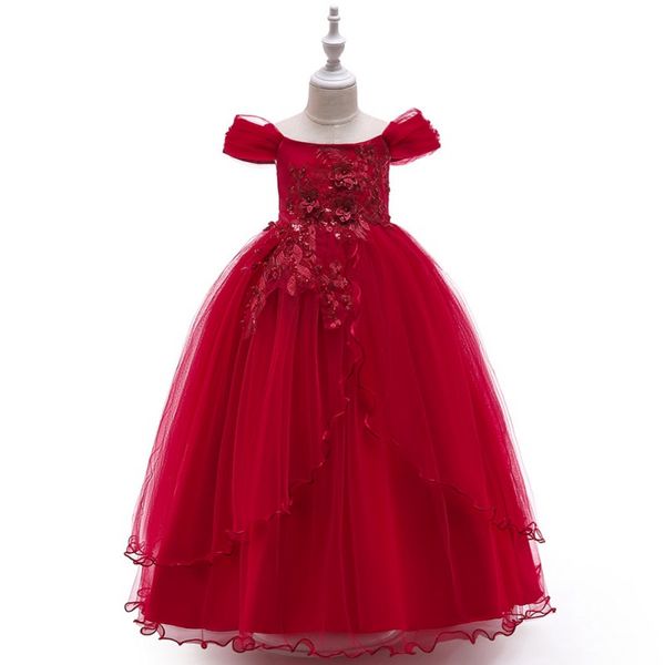 

ребенок девушки принцесса платье хлопок марля струящийся длинный одно плечо сценическое платье сладость цветы неухоженные полная юбка, Red;yellow
