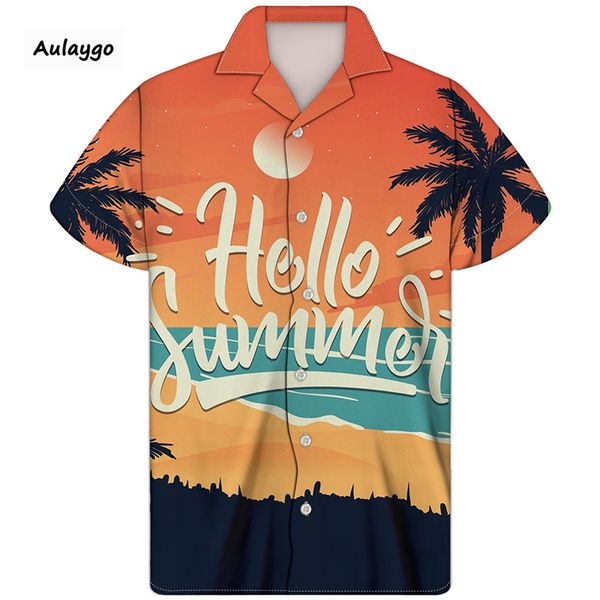 

men's casual shirts men shirt summer palm tree print breathable hawaiian short sleeves cuban collar 2021 large size, White;black