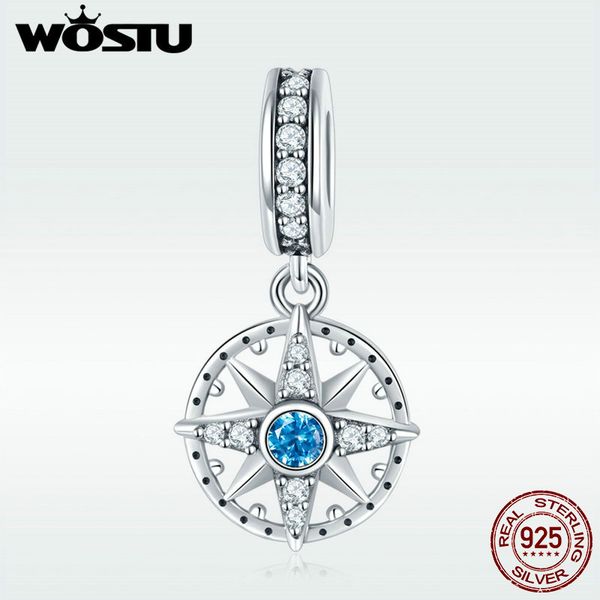

wostu real 925 sterling silver оригинальный компас кристалл шарм приспосабливать ожерелье из бисера браслет синий cz ювелирные изделия diy и, Bronze;silver