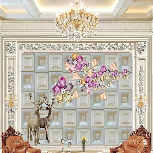 

custom large mural 3d wallpaper stylish modern luxury creative leather checkered fawn decoration tv wall decor 5d embossed