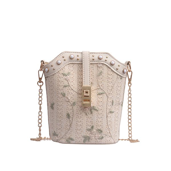 

2019 new women beach lace embroid straw bucket bag burlap square bag summer hollow handmade messenger crossbody bags #1206