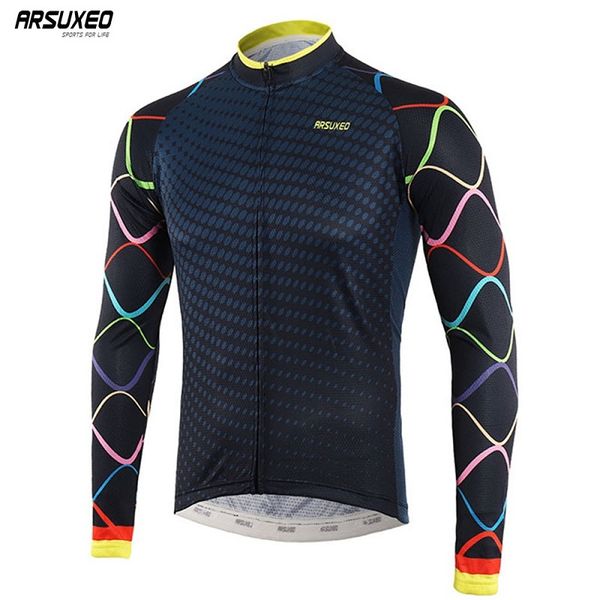 

arsuxeo men's cycling jersey long sleeve mtb shirts bicycle clothing mountain bike sportswear cycling clothes quick dry z9, Black;red