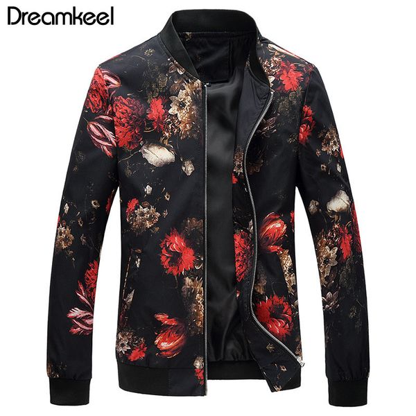 

2019 bomber men jacket floral printed fashion slim fit mens casual jackets long sleeve mens windbreaker coat male streetwear y, Black;brown