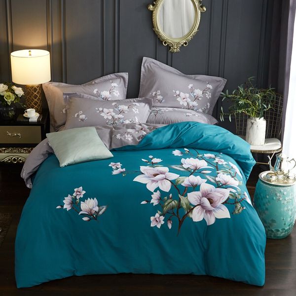 

watercolor oriental floral printed bedding set  king size duvet cover 200*230 220*240cm brushed cotton fabric home textile