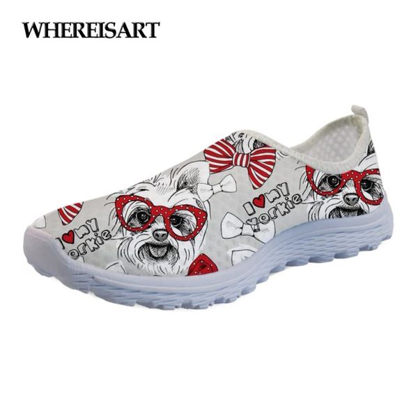 

whereisart cute animal yorkshire terrier pattern summer women flats shoes comfortable mesh casual women's sneakers shoes woman, Black