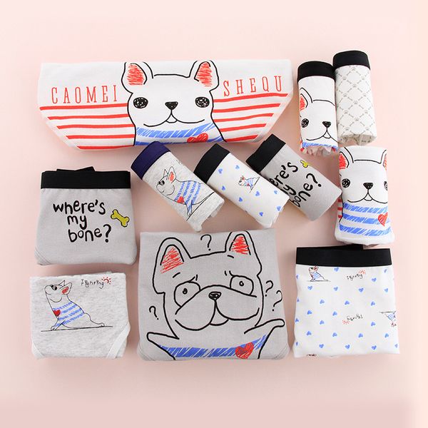 

sp&city fashion animal cute pug cartoon panties girls student cotton underwear women soft physical pant seamless briefs kwaii, Black;pink