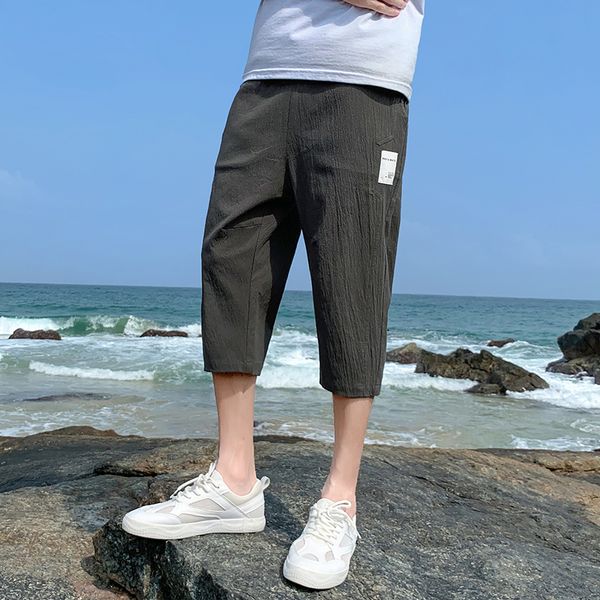 

cotton cropped pants sports cropped pants men's tide brand 7 short men's loose, Black