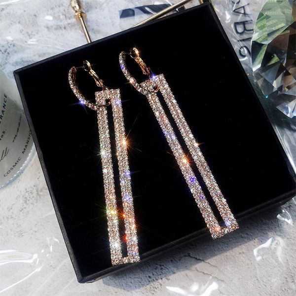 

iparam fashion long geometric drop earrings luxury gold silver color rectangle rhinestone earring for women party jewelry gift