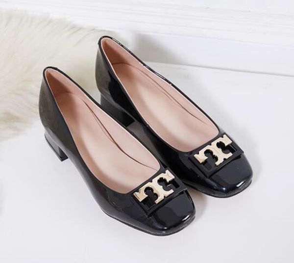 

new arrival women metal button mid heel dress shoes bright leather wedding shoes high-heeled heel platform genuine leather dress shoes, Black