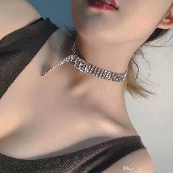 

full diamonds belt chokers for women luxury crystal claw tennis chains necklace western style alloy rhinestones necklaces fashion jewelry, Golden;silver