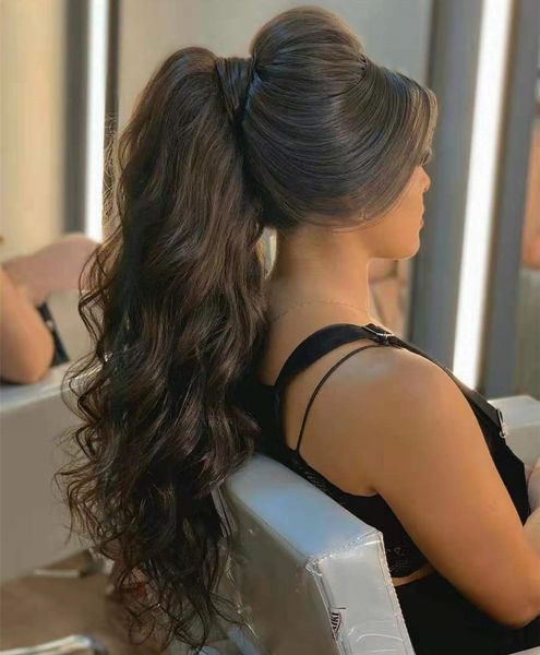 

160gram mongolian natural black virgin drawstring ponytail horsetail 10 to 22 inch weave body wave real human hair pony tails hairpiece
