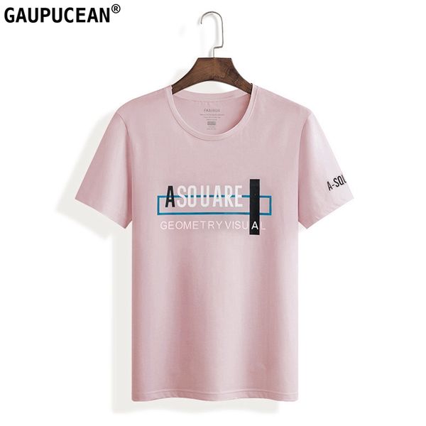 

men t shirt quality 94% cotton 6% spandex short sleeve asian size fashion letter printed pink o-neck short-sleeved man t-shirt, White;black
