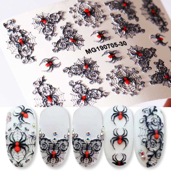 

1 pc colorful various spider pattern embossed stickers lavender 6d stickers nature nail art wraps, Black
