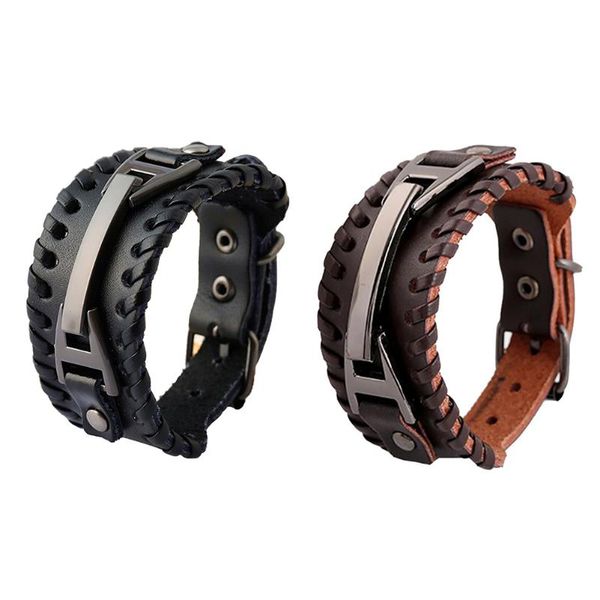 

retro cowhide leather bracelet rivet metal charm bangles for jewelry, Black