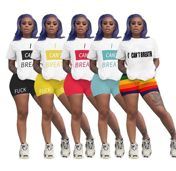 

women brand tracksuit i can't breathe designer letters t-shirt shorts sets two piece short sleeve outfit luxury jogger sportwear d6814, White