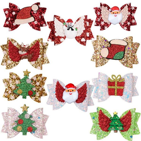 

kid barrettes детские шпилька bowknot christmas glitter barrettes xmas tree xmas hat santa печать xmas party подарков аксессуары для волос w, Slivery;white
