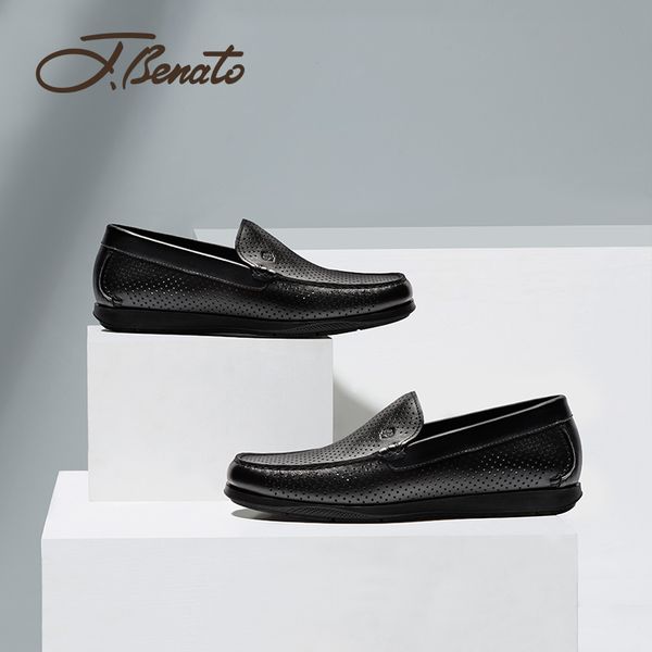 

j.benato man shoes spring and summer men's british business casual leather shoes punching breathable driving soft bottom o, Black