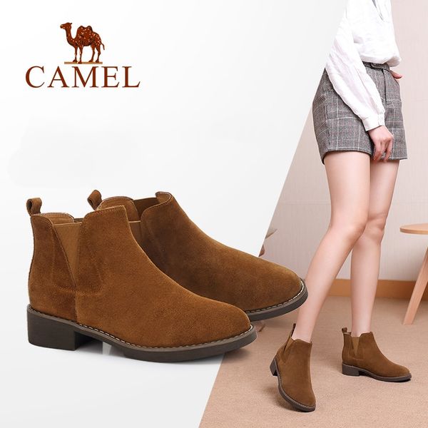 

camel fashion winter warm suede leather ankle boots women 2018 new flat thick heel shoes woman retro soft beathable ladies shoes, Black