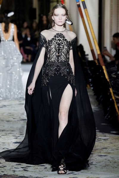 

black a line prom dresses jewel neck short sleeve side split beads appliques chiffon party gowns sweep train evening dress