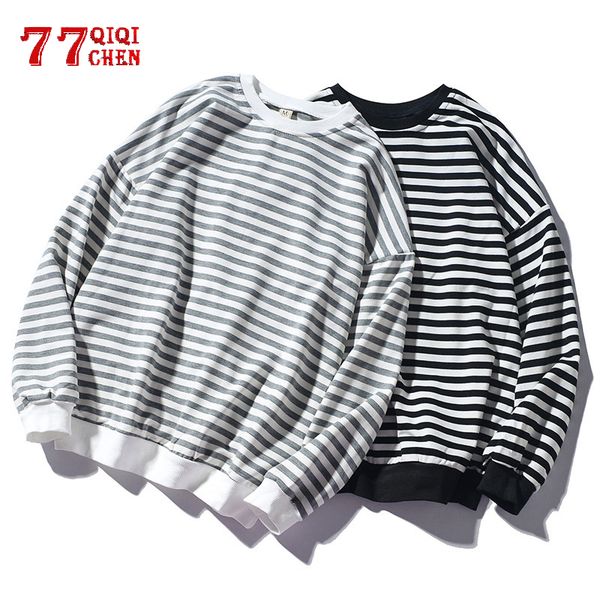 

мужчины stripe толстовка топы мужская мода диких удобная толстовка o-образным вырезом вскользь фуфайки весна осень street hip hop пуловер, Black